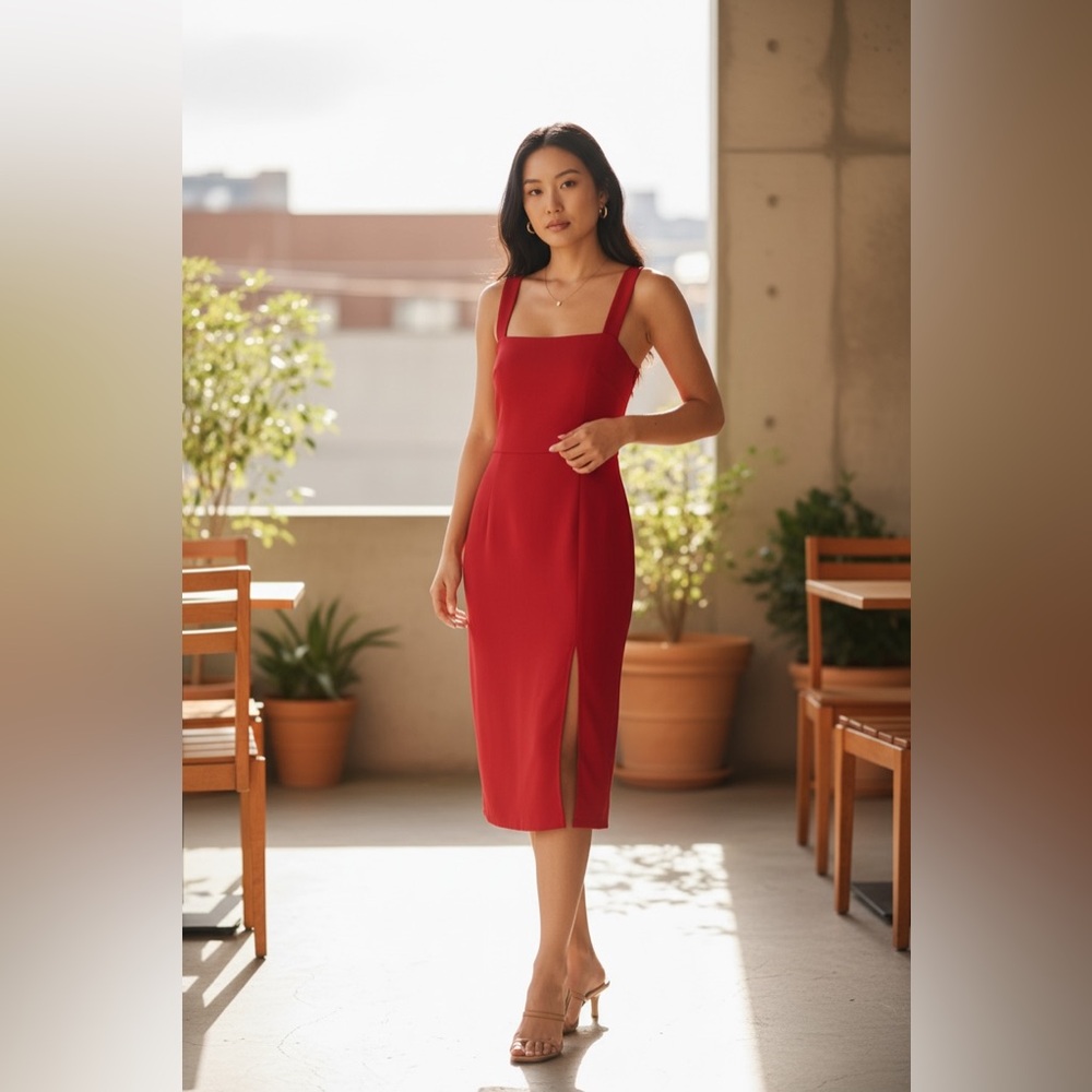 S10. Babaton Red Midi Dress With Slit